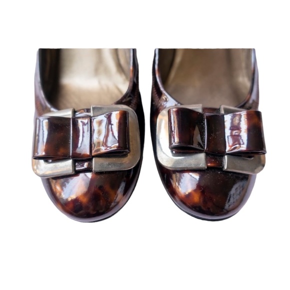 Stuart Weitzman Wedge Tortoise Shell Leather Wedge Flats Buckle Dress Heels - Picture 5 of 10